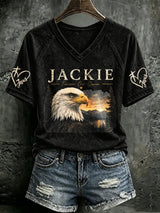 V Neck Retro Jackie Forever Our Queen Print T-Shirt