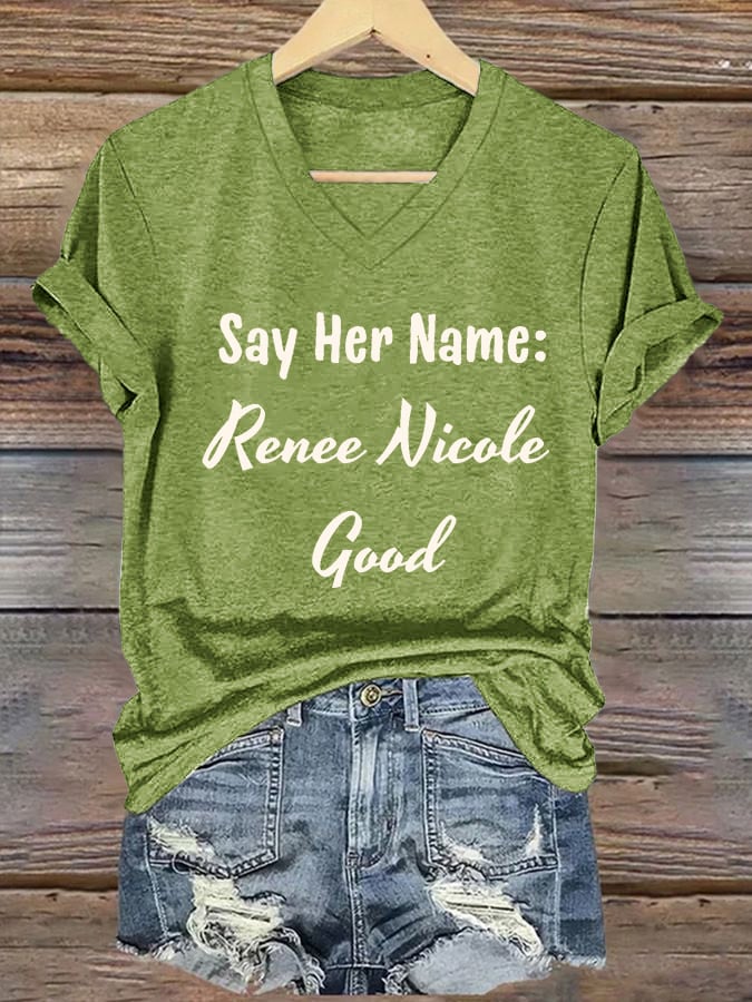 Women's Say Her Name Print V Neck T-shirt