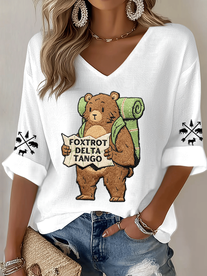Women's Protect Our National Parks Print Waffle-Knit Casual T-Shirt