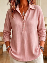 CLEARANCE SALE🔥 Women's Casual Waffle Knit Collared Henley Long Sleeve Shirt