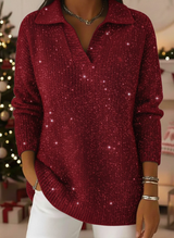 🎄 New Arrivals🔥Christmas Party Polo Collar Shiny Loose Sweater Top