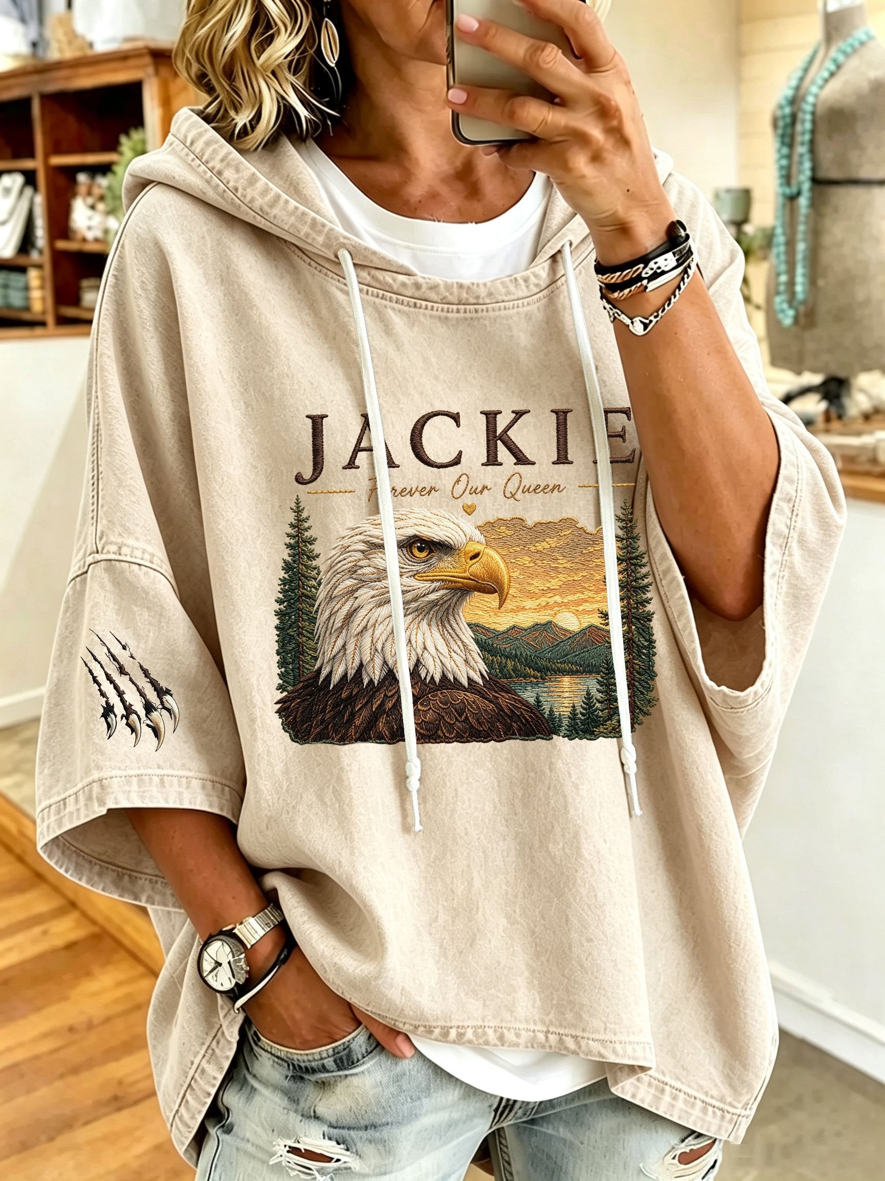 Women's Jackie Forever Our Queen Print Hooded Sweatshirt