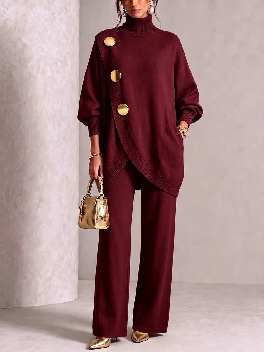 ⏰ LAST DAY SAVE 49% 💥 Gold-Button Asymmetric Knit Lounge Set
