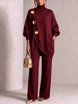 ⏰ LAST DAY SAVE 49% 💥 Gold-Button Asymmetric Knit Lounge Set
