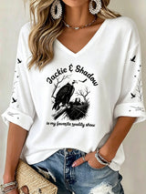 Women's Forever Over Big Bear Print V Neck Top