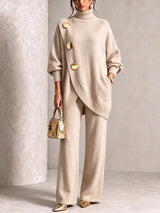 ⏰ LAST DAY SAVE 49% 💥 Gold-Button Asymmetric Knit Lounge Set