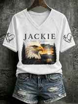 V Neck Retro Jackie Forever Our Queen Print T-Shirt