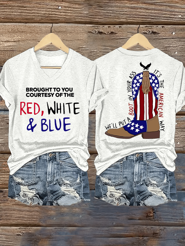 Women's  RED, WHITE & BLUE Print T-Shirt