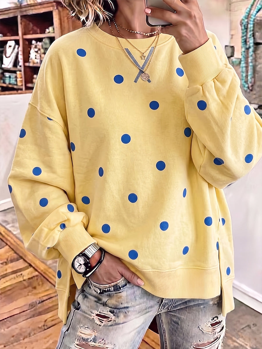🤲LAST DAY SAVE 49% ⏰Chic Sunshine Yellow & Blue Polka Dot Sweatshirt